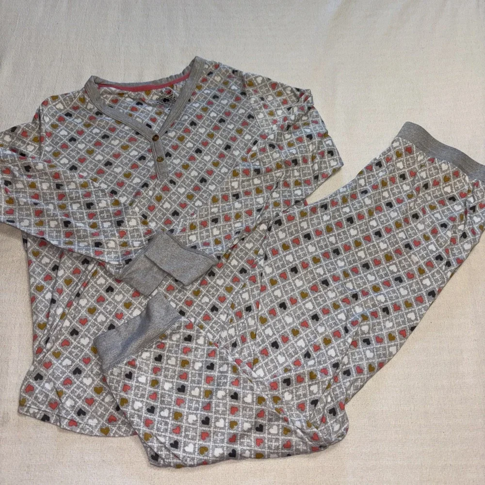 Cuddl Duds Two Pc Pajamas Top Pants Heart Print Women's Size‎ M